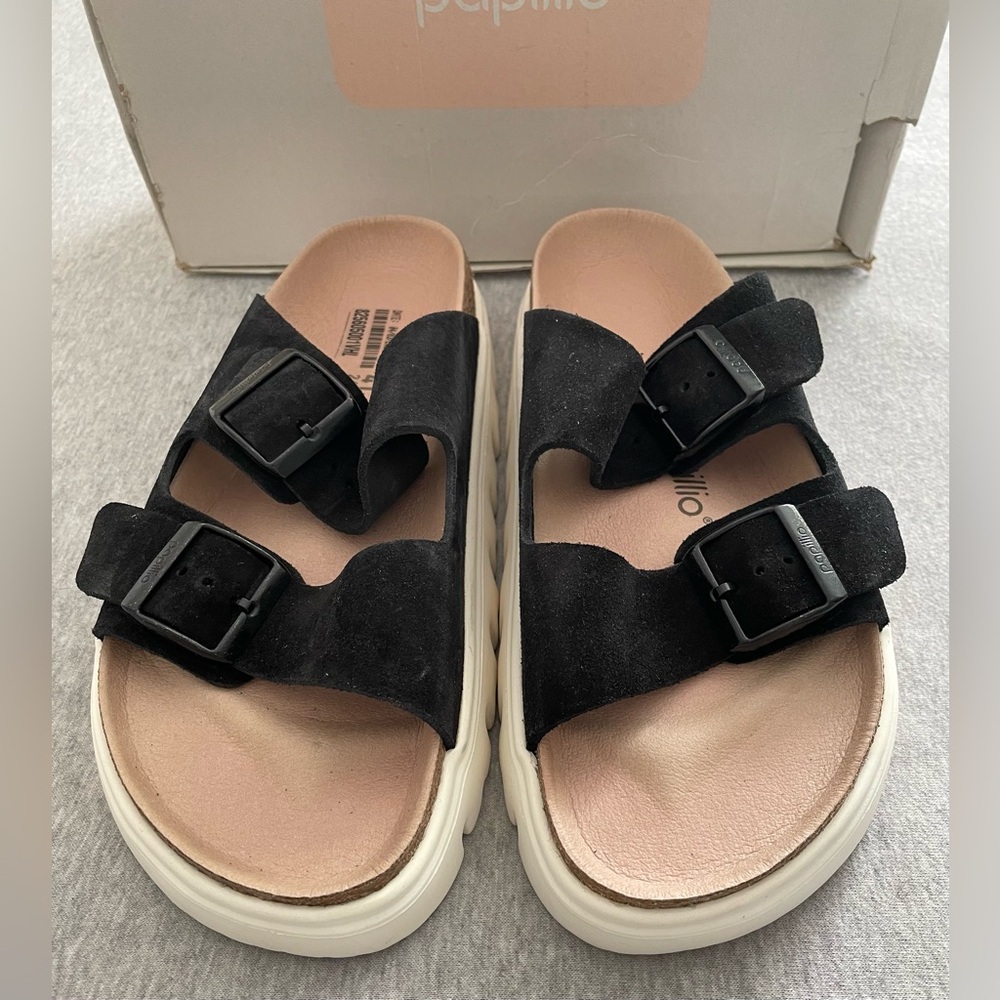 Papillio by Birkenstock Sz 41 Arizona Pap Chunky Suede Black Slip On Sandal NIB